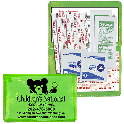 "MESS-NO-MORE XL" 10 Piece Stay Clean First Aid Kit in Colorful Vinyl Pouch