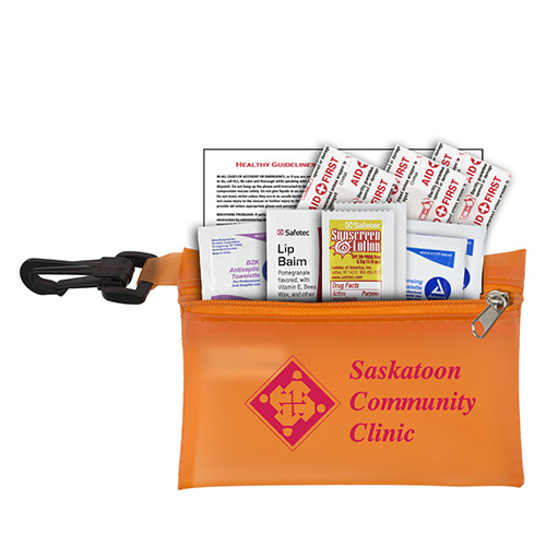 "LYON" 10 Piece First Aid Sun Kit in Translucent Zipper Pouch with Carabiner