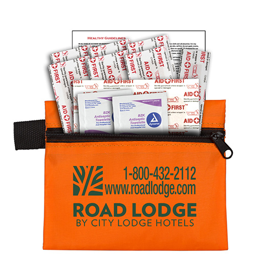 “Riverside” 13 Piece First Aid Kit Components inserted into Zipper Pouch