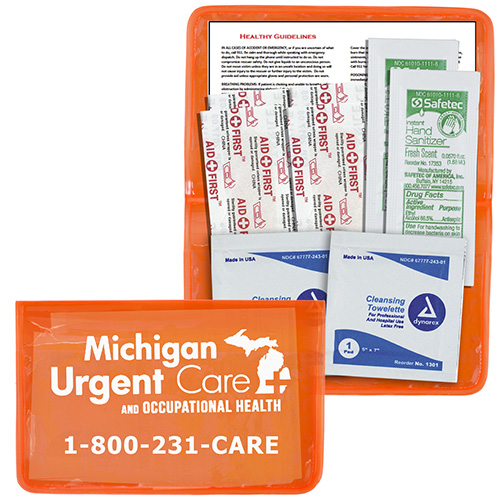 "MESS-NO-MORE L" 9 Piece Stay Clean First Aid Kit in Colorful Vinyl Pouch