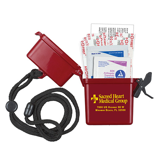 "EZ CARRY KIT 1" 9 Piece First Aid Kit In Nine Components Inserted Into Hard Plastic Hinged Top Waterproof Container with Free Breakaway Attachment