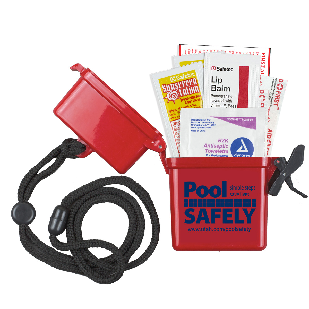 "EZ CARRY KIT 2" 8 Piece First Aid Sun Kit In Hard Plastic Hinged Top Waterproof Container with Free Breakaway Attachment 