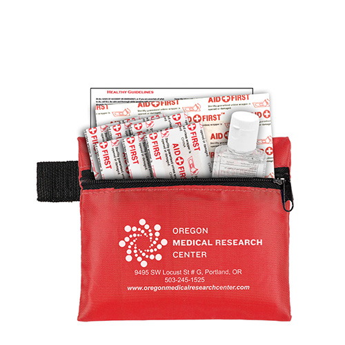 "SANITIME" 9 Piece Hand Sanitizer Healthy Living Pack in Zipper kit Components inserted into Zipper kit