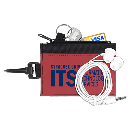 "ZIP TUNE ID" Mobile Tech Earbud Kit in Travel ID Wallet Components inserted into Zipper Pack ID Wallet