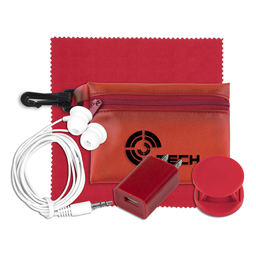 "TONS-O-TUNES" Mobile Tech Auto and Home Accessory Kit in Translucent Carabiner Zipper Pouch