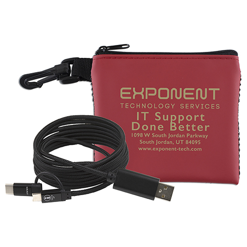 "TECHMESH WIRED" Mobile Tech Charging Cable Kit in Mesh Zipper Pack Components inserted into Zipper Kit