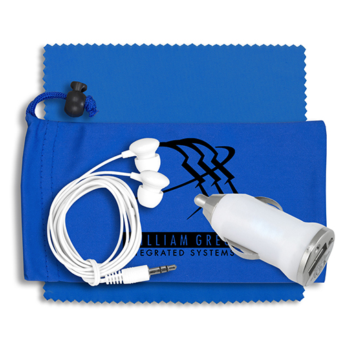 "MILPITAS" Mobile Tech Auto Accessory Kit in Microfiber Cinch Pouch