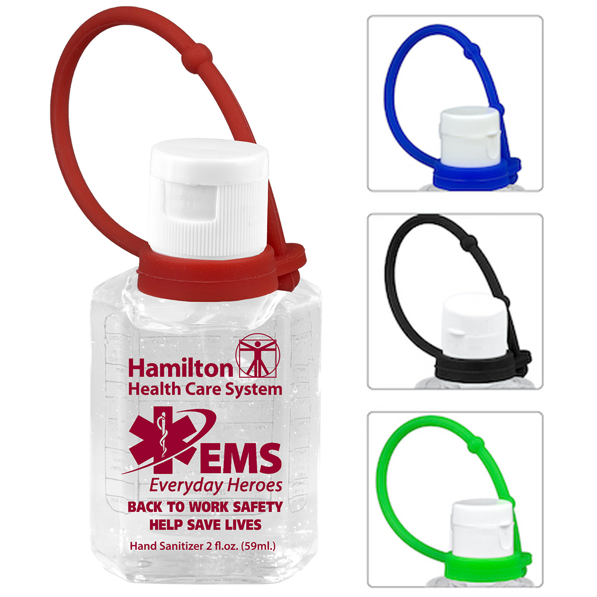 "SANPAL XL CONNECT SC" 2 oz Hand Sanitizer Antibacterial Gel with Colorful Silicone Carry Leash (Spot Color Print)