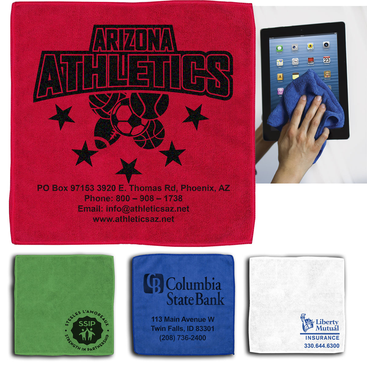 12" x 12" - “Lily” 300GSM Heavy Duty Microfiber Electronics, Rally or Sports Towel