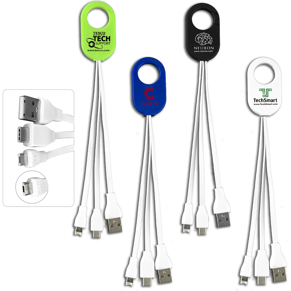 "WEBER" 5-in-1 Cell Phone Charging Cable with Type C Adapter and Carabiner Type Spring Clip