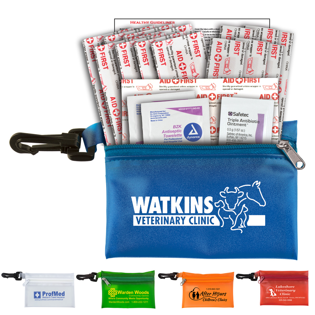"MEDI" 19 Piece First Aid Kit in Translucent Zipper Pouch with Carabiner