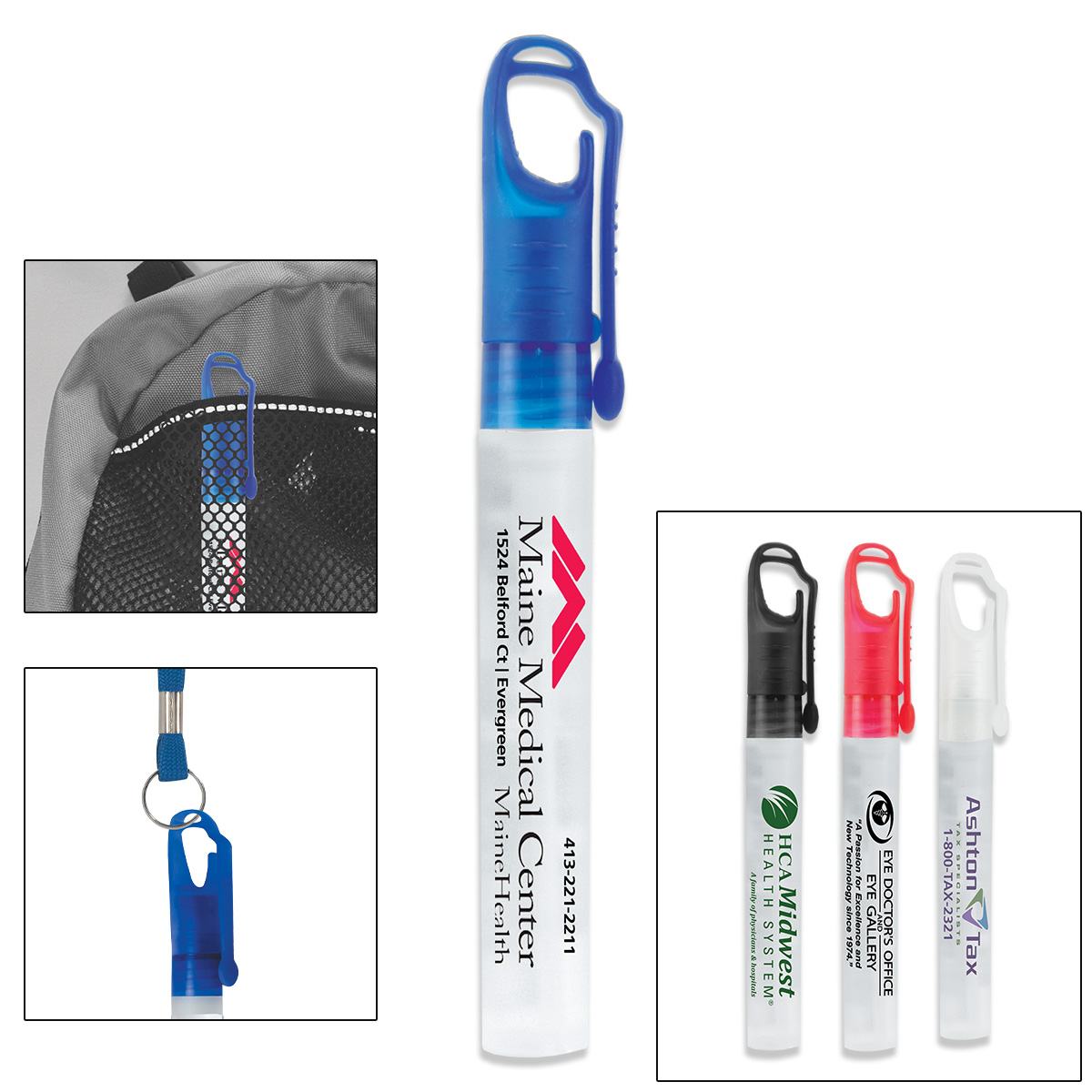 "SPRAYCLIP" 10 ml. Antibacterial Hand Sanitizer Spray Pump Bottle with Carabiner Clip Cap