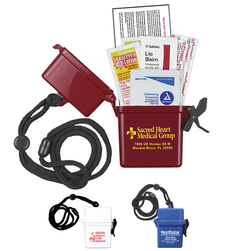 "EZ CARRY KIT 2" 8 Piece First Aid Sun Kit In Hard Plastic Hinged Top Waterproof Container with Free Breakaway Attachment 