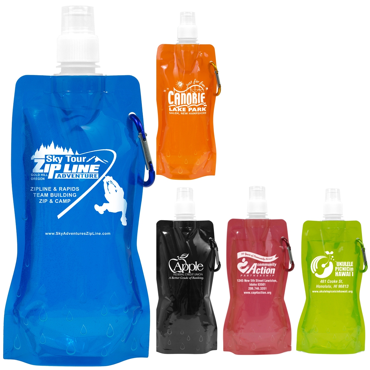 "ROLL UP" 18 oz Foldable and Reusable Water Bottle with Matching Carabiner (Patent D644,123)