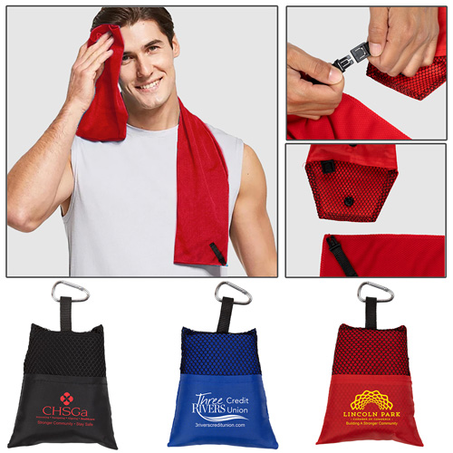 “Cool-n-Go” Full Size (12” x 32”) Cooling Towel in Carabiner Pouch.