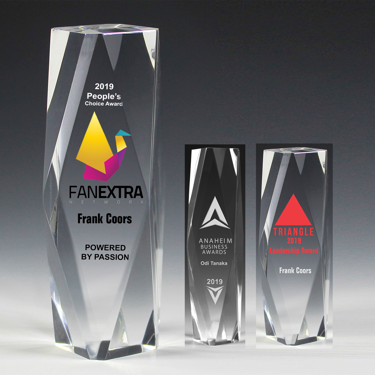 7606-2S (Screen Print), 7606-2L (Laser), 7606-2P (4Color Process) - 2” Thick Obelisk Acrylic Awards