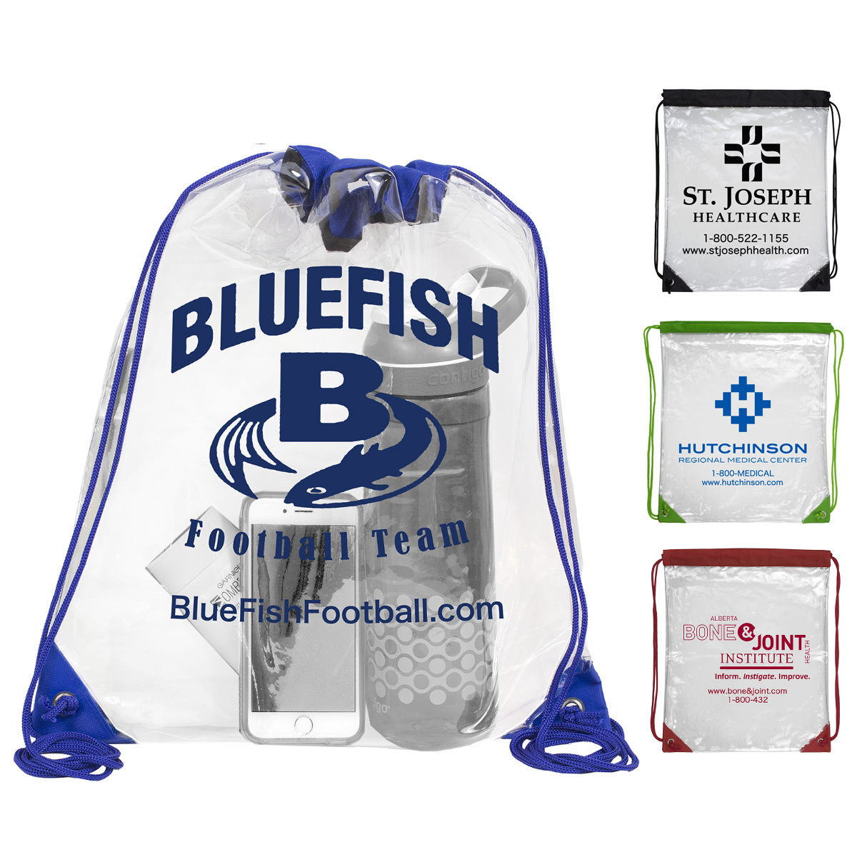 “Everest” Tall Clear Drawstring Cinch Pack Backpack