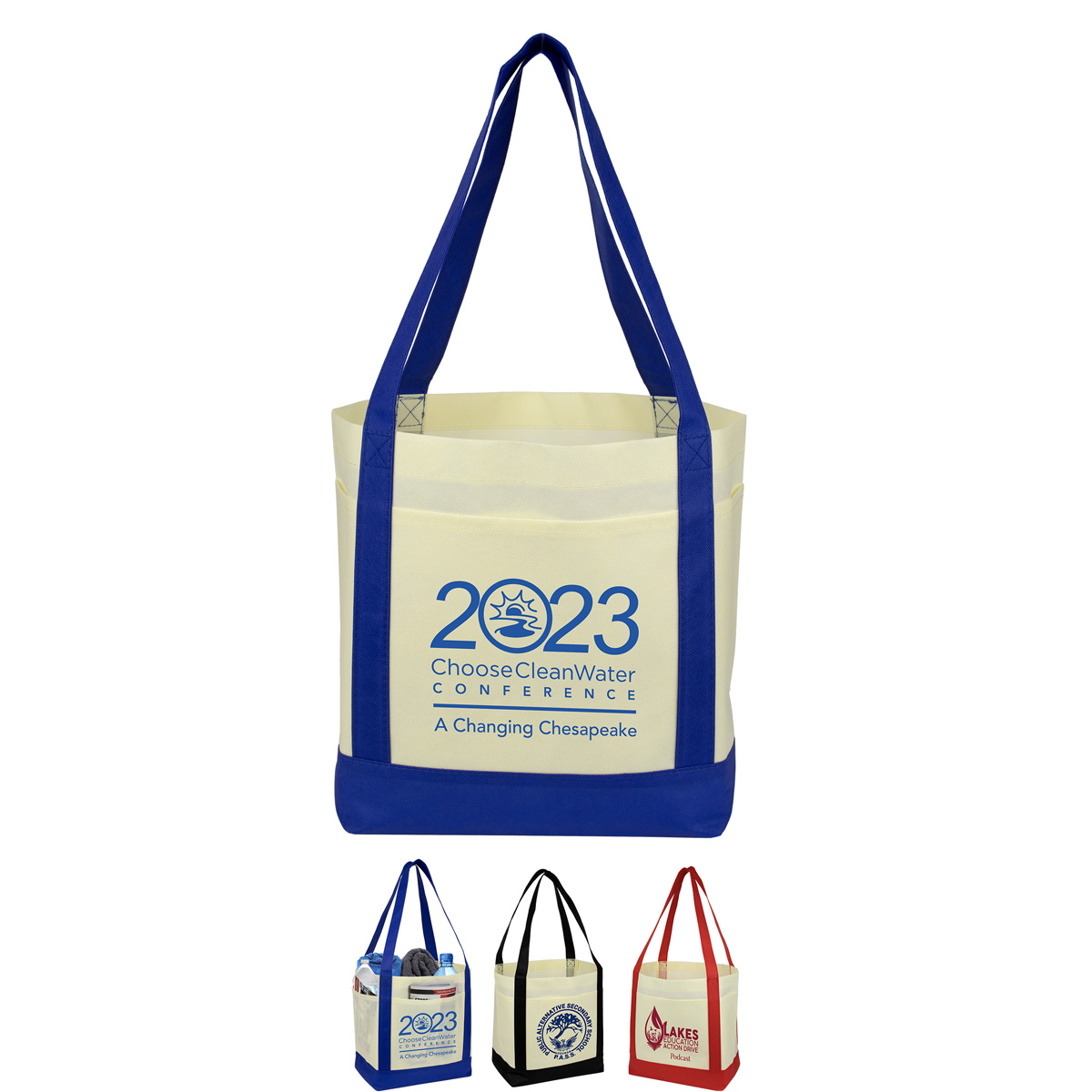18”W x 12”H x 7” Gusset - "THE CRUISER" Faux Canvas 3-Pocket Value Tote