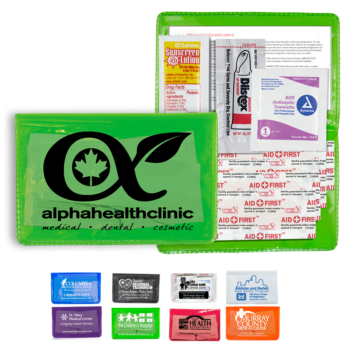 "SUN-IS-FUN" 8 Piece Sun Relief First Aid Kit in Colorful Vinyl Pouch