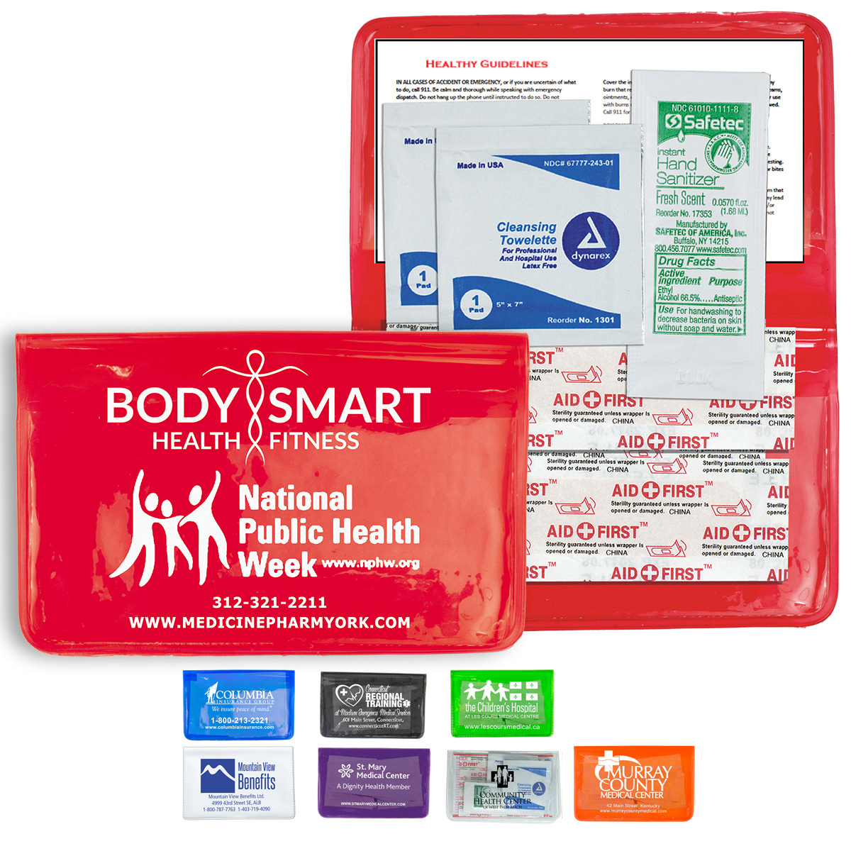 "MESS-NO-MORE" 8 Piece Stay Clean First Aid Kit in Colorful Vinyl Pouch