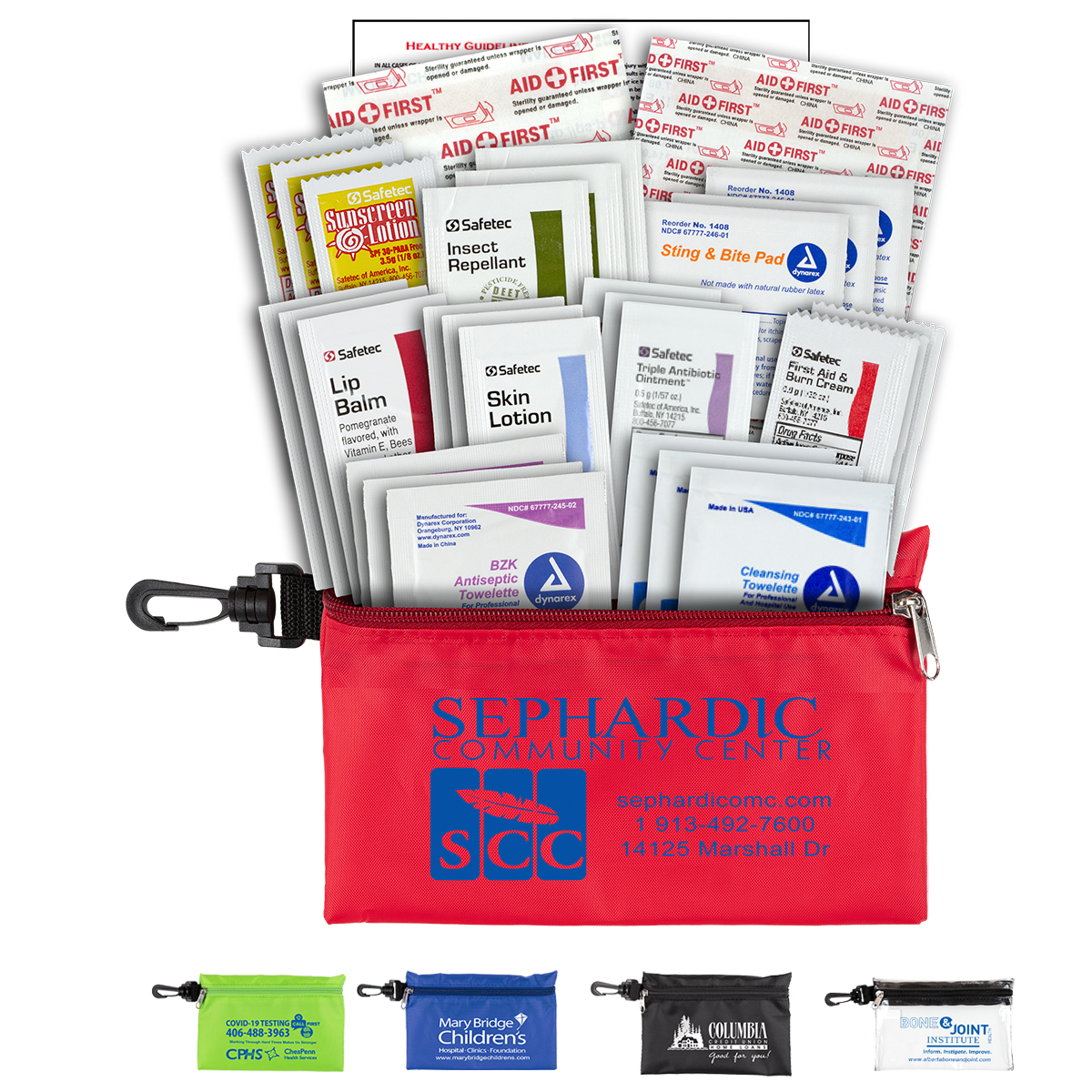 "LAZY DAY XL" 43 Piece Outdoors and Camping First Aid Kit in Supersized Zipper Pouch with Carabiner