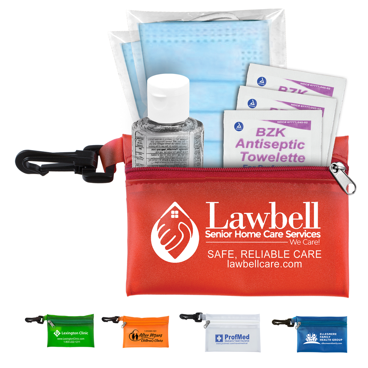 "EVERYTHING ESSENTIAL" Mask & Sanitizing Protection Pack in Translucent Zipper Kit With Plastic Hook Attachment