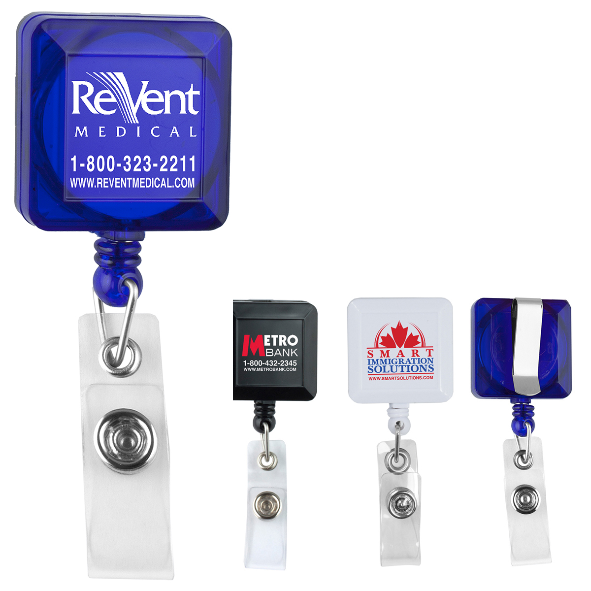 "KENT VL" 30" Cord Square Retractable Badge Reel and Badge Holder with Metal Slip Clip Attachment