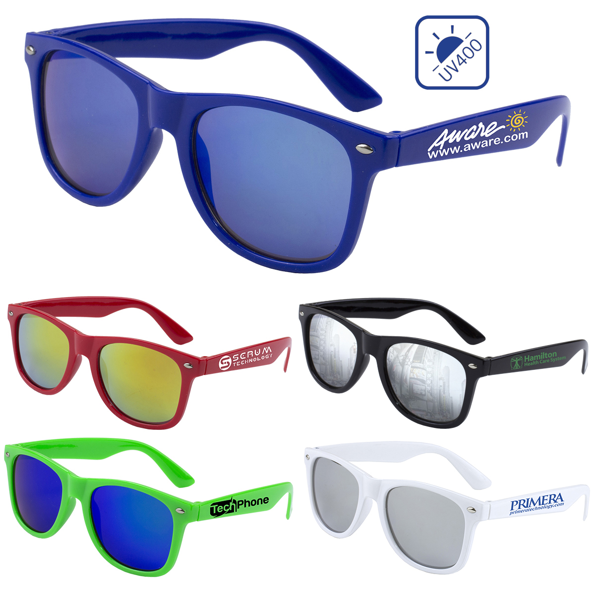 "CLAIREMONT" Colored Mirror Tint Lens Sunglasses with High Gloss Frame