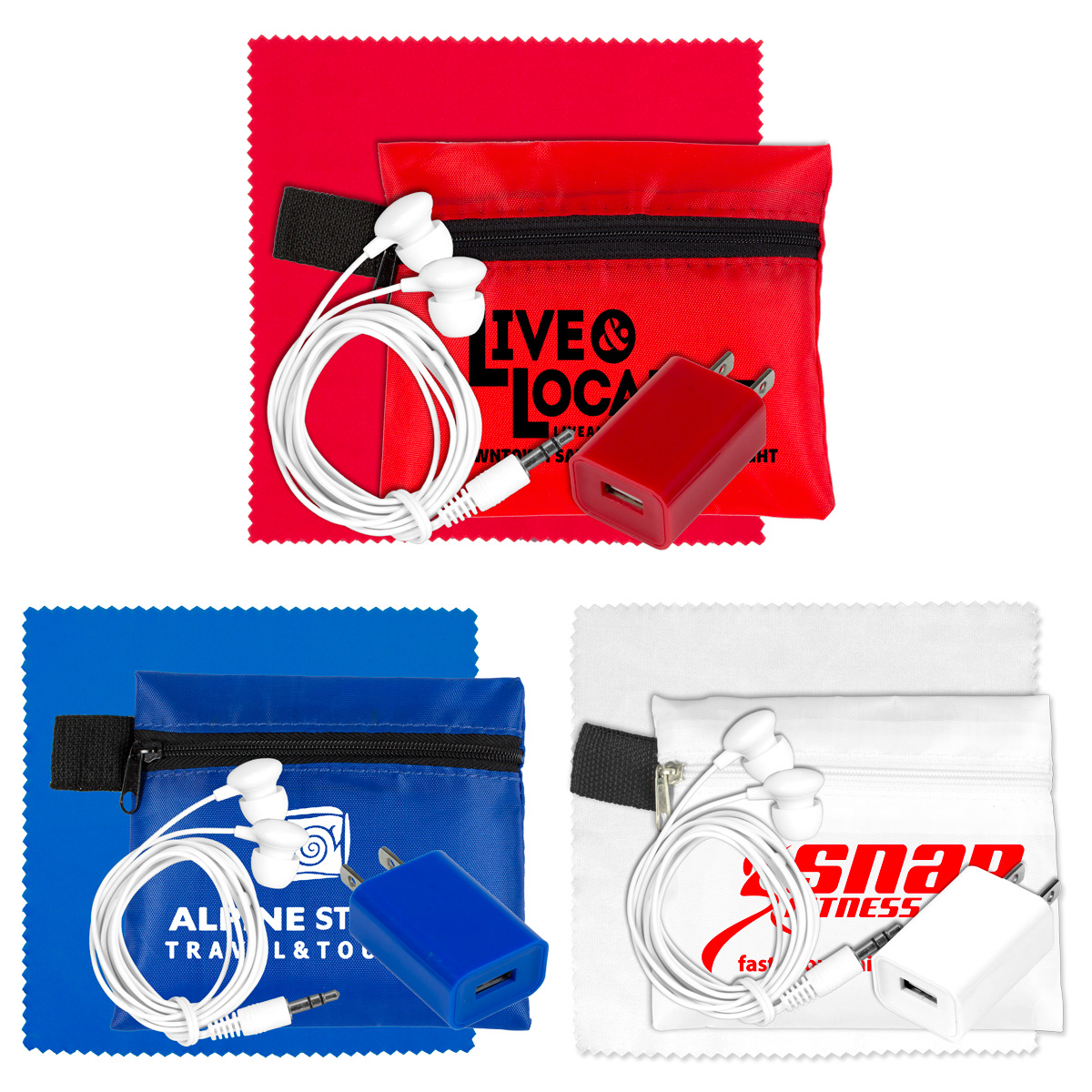 "SAN LORENZO" Tech Travel Accessory Kit with Microfiber Cleaning Cloth