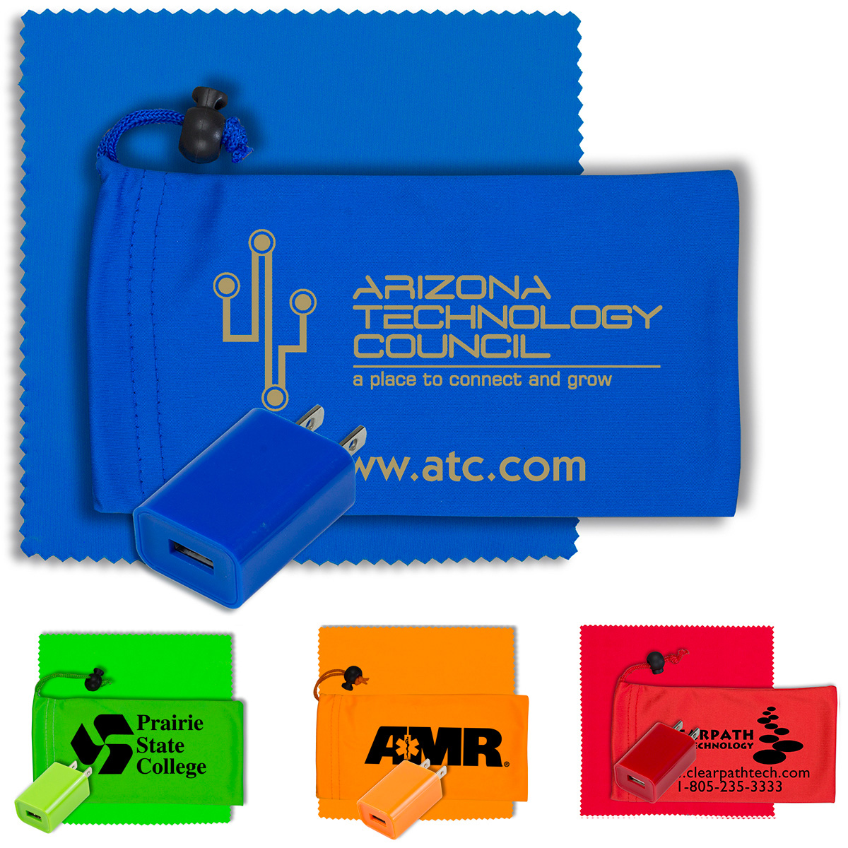 "MONTANA" Mobile Tech Wall Charger Kit in Microfiber Cinch Pouch