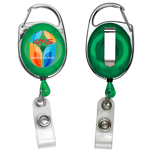 "Oberlin PI" 30” Cord PhotoImage ® Full Colour Imprint* Retractable Carabiner Style Badge Reel and Badge Holder (Patent D539,122)