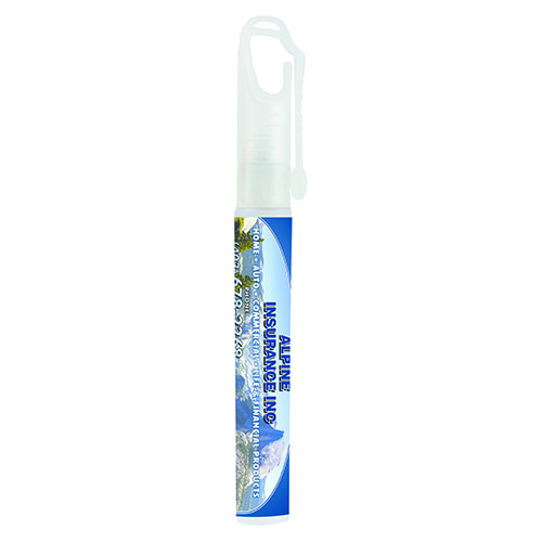 10 ml. Antibacterial Hand Sanitizer Spray Pump Bottle with Carabiner Clip Cap & Lanyard Loop(PhotoImage Full Color)