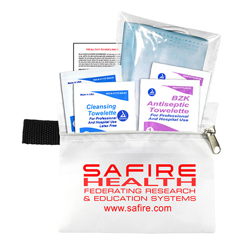 "EUROPA" 5 Piece Kit with 3-Ply Mask & Antiseptic Wipes in Zipper Pouch