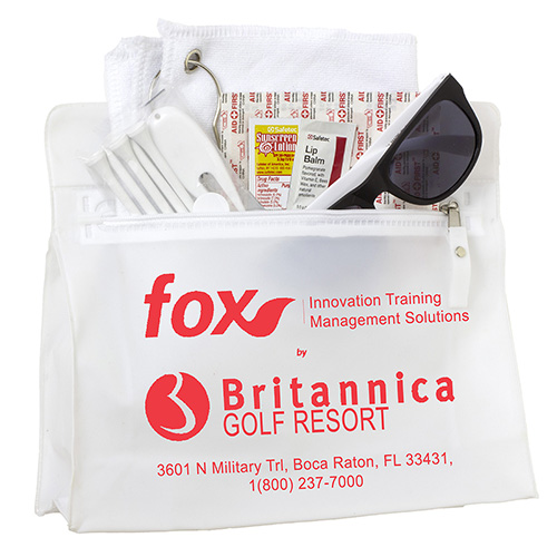 "LAYOVER" 16 Piece Golf Kit in Travel Pack with Components inserted into Zipper Kit