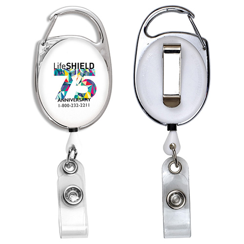 "Oberlin PI" 30” Cord PhotoImage ® Full Colour Imprint* Retractable Carabiner Style Badge Reel and Badge Holder (Patent D539,122)