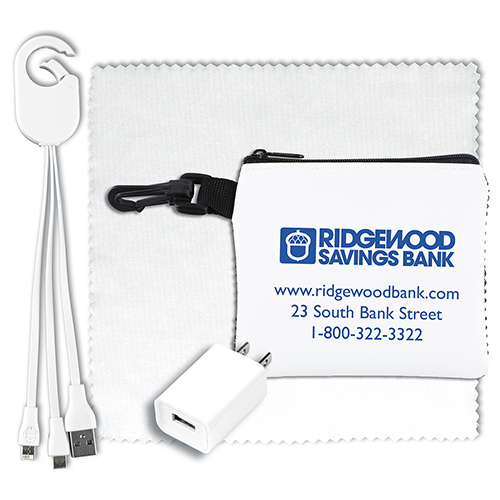 "TECHMESH JUMBO" Tech Home and Travel Kit with Microfiber Cleaning Cloth, USB Wall Charger in Mesh Zipper Kit