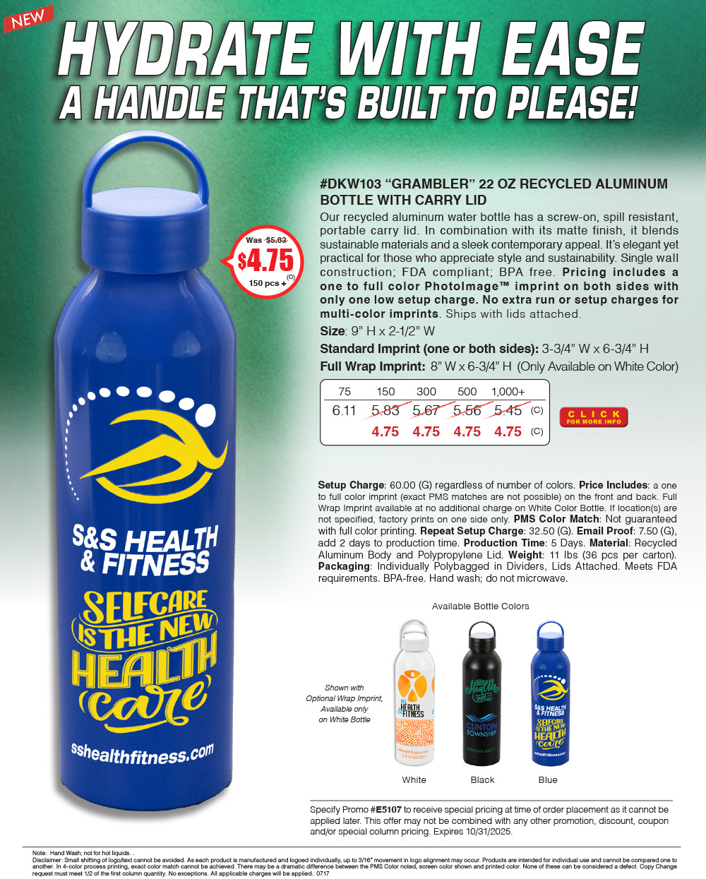 DKW103 GRAMBLER - 22 Oz Recycled Aluminum Bottle With Carry Lid