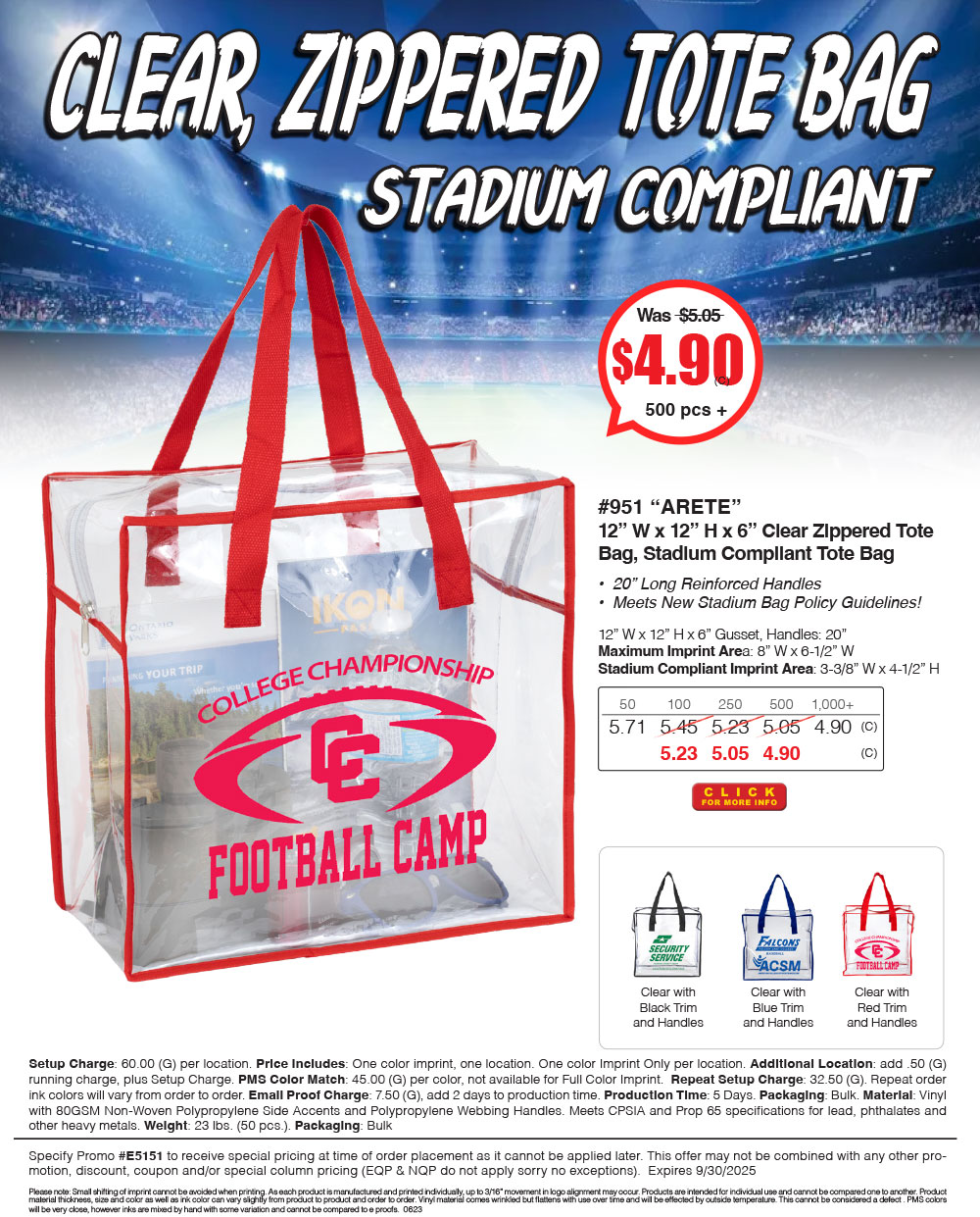 #951 Zippered Clear Stadium Tote