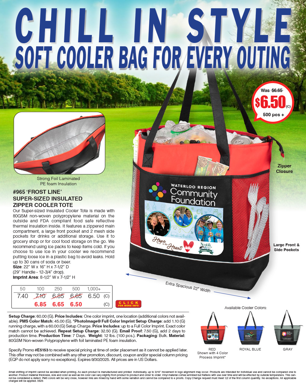 965 Frost Line -  Super-Sized Insulated Zipper Cooler Tote
