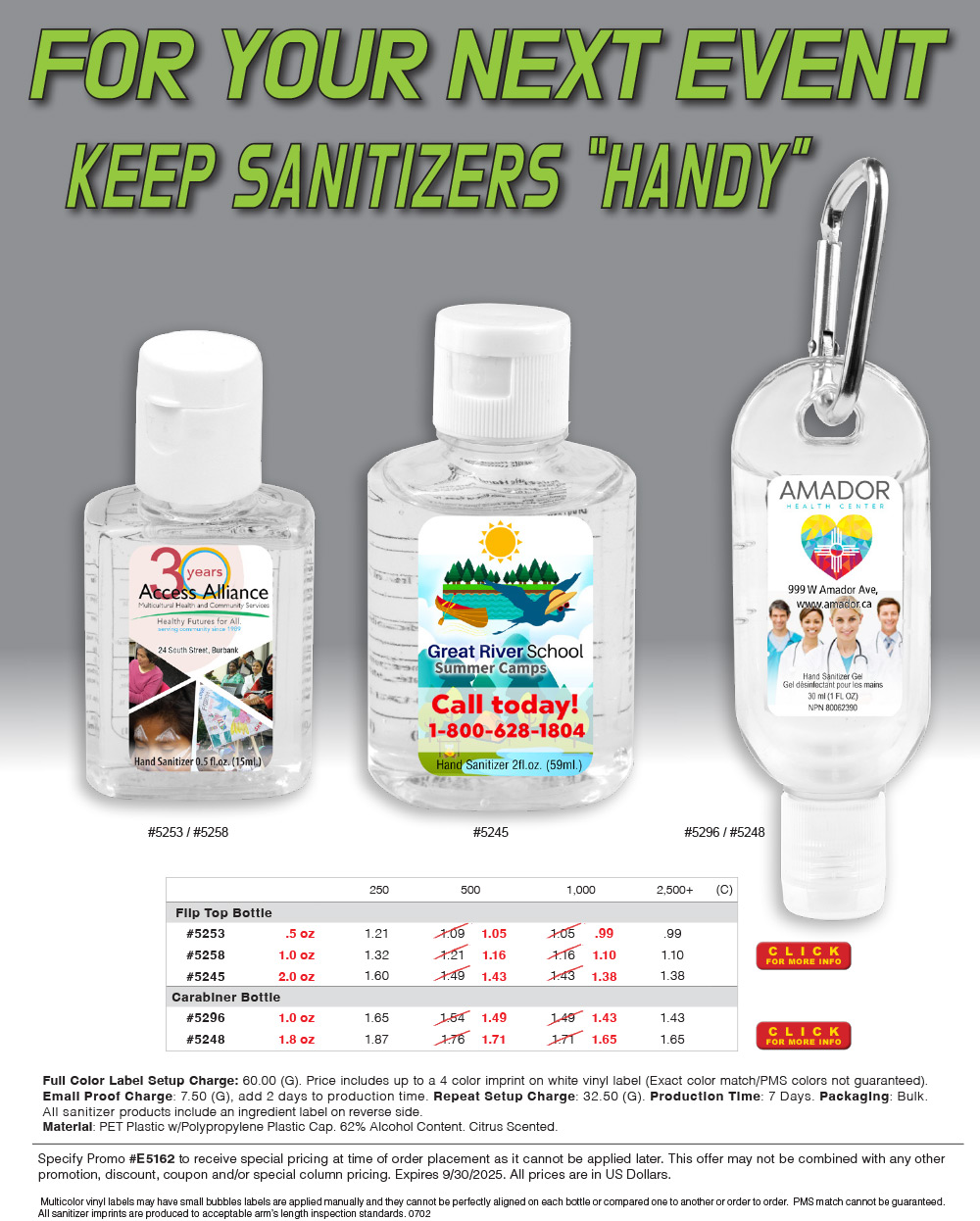 #4 Color 1 oz Sanitizer Antibacterial Gel in Flip-Top Bottle with Carabiner