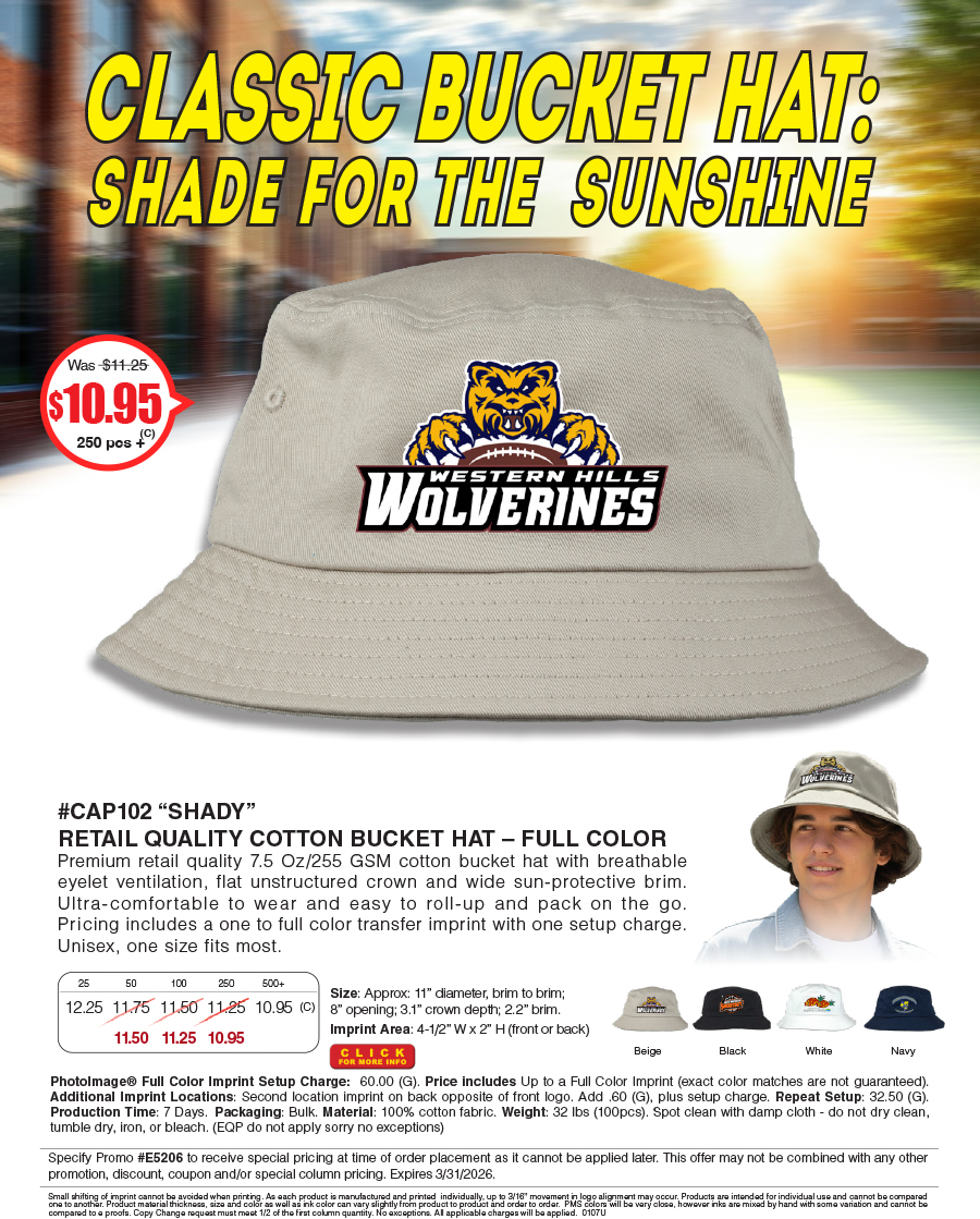 CAP102 SHADY - Full Color Imprint Cotton Bucket Hat