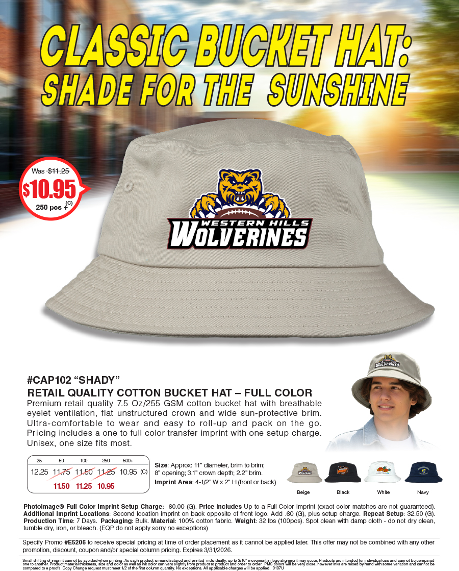 CAP102 SHADY - Full Color Imprint Cotton Bucket Hat