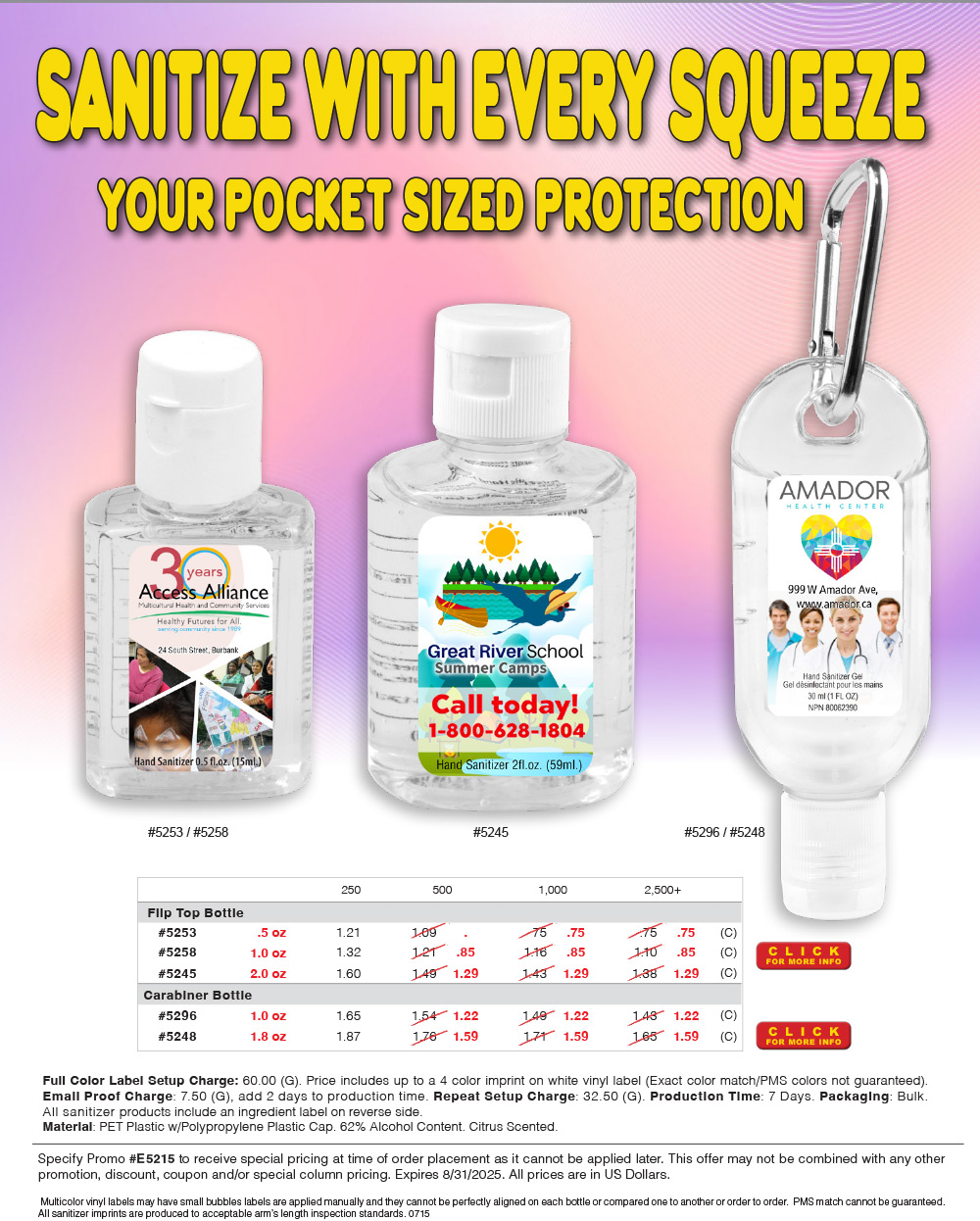 #4 Color 1 oz Sanitizer Antibacterial Gel in Flip-Top Bottle with Carabiner