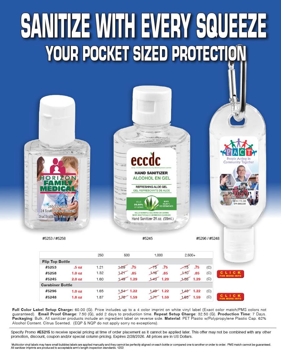 #4 Color 1 oz Sanitizer Antibacterial Gel in Flip-Top Bottle with Carabiner