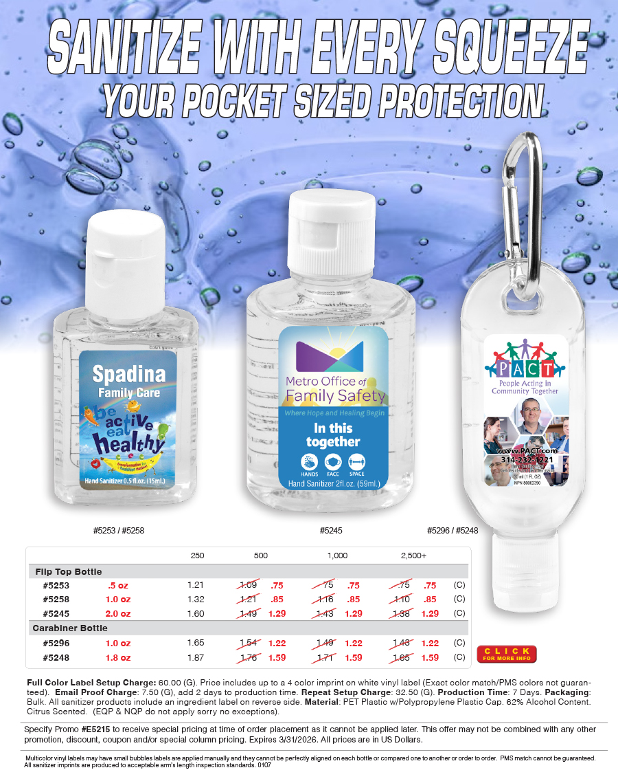 #4 Color 1 oz Sanitizer Antibacterial Gel in Flip-Top Bottle with Carabiner