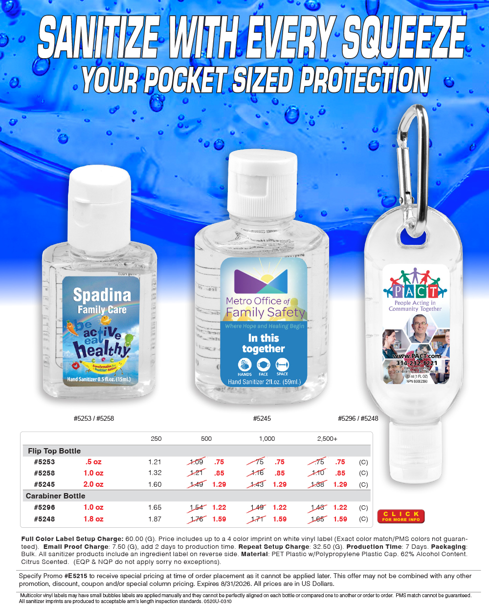 #4 Color 1 oz Sanitizer Antibacterial Gel in Flip-Top Bottle with Carabiner