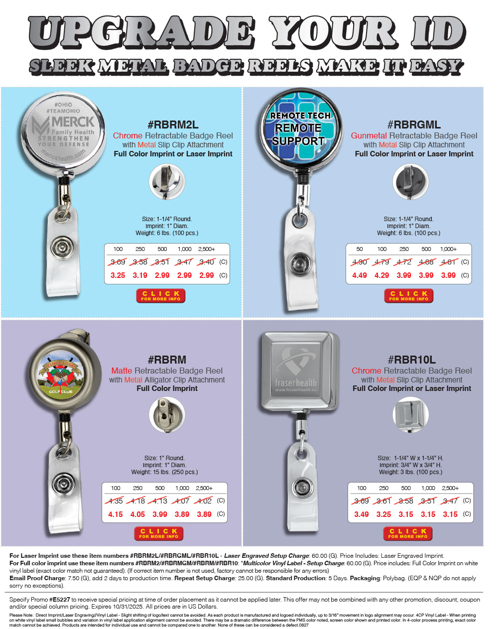 RBRM2L RBRGML RBRM RBR10L Metal Retractable Badge Reel