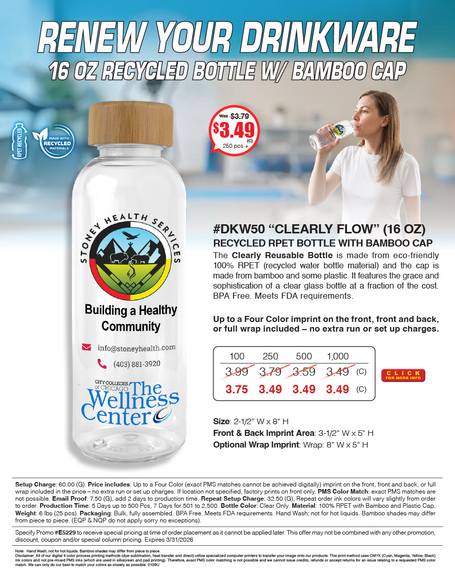 DKW50 16 Oz. RPET Reusable Bottle with Bamboo Cap