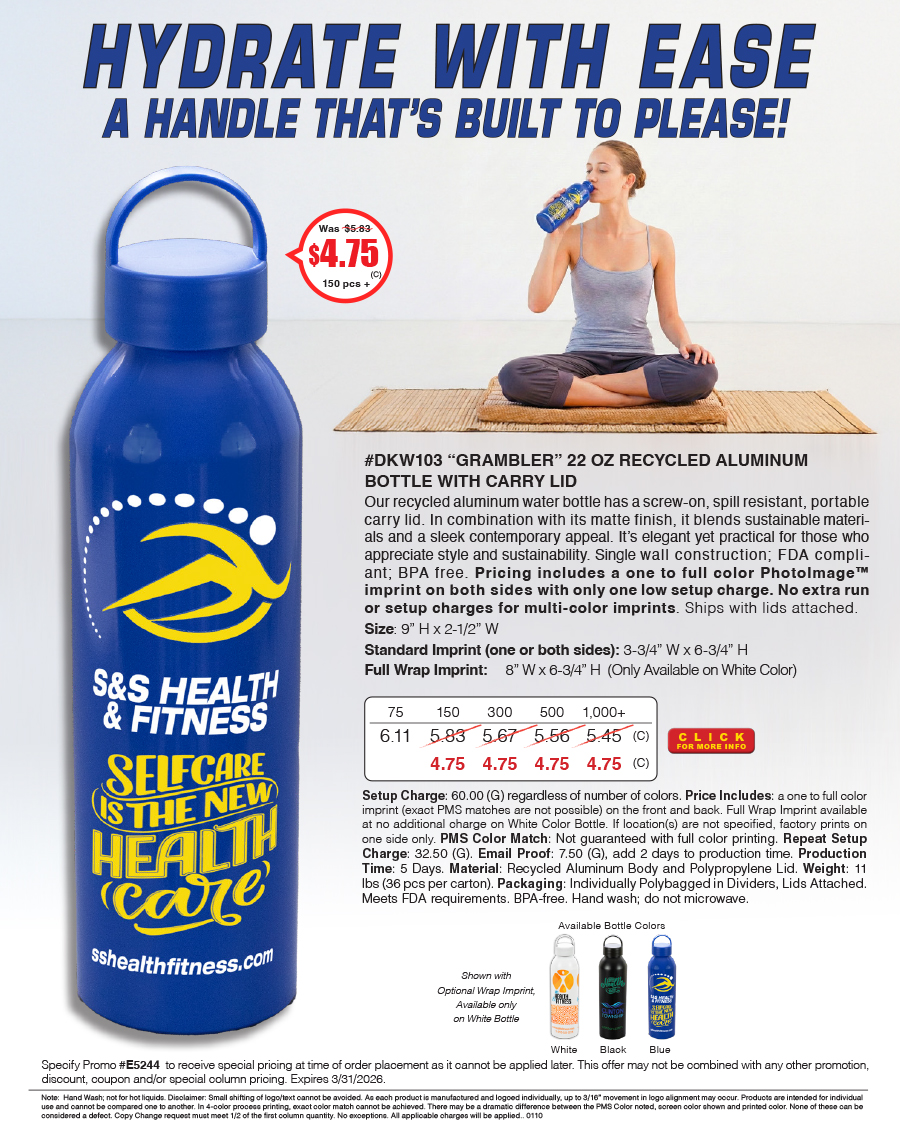 DKW103 GRAMBLER - 22 Oz Recycled Aluminum Bottle With Carry Lid