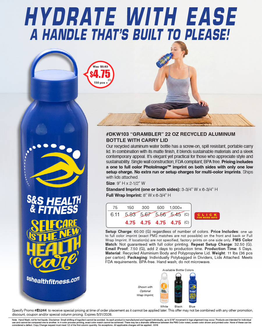 DKW103 GRAMBLER - 22 Oz Recycled Aluminum Bottle With Carry Lid